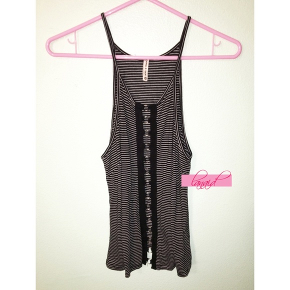 LF Emma & Sam Striped Cut-Out Cutouts O-Ring Edgy Gothic Slub Sleeveless Tank XS - Picture 1 of 5